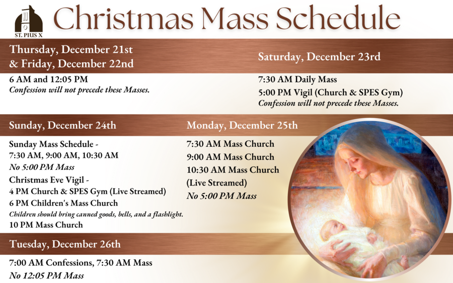 Christmas & Holiday Schedule 2023 St. Pius X Catholic Church